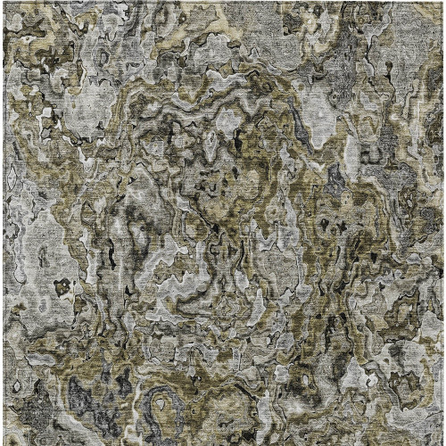 3' X 5' Brown Beige And Tan Abstract Washable Indoor Outdoor Area Rug