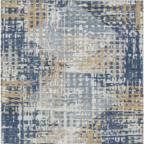 3' X 5' Navy Blue And Beige Geometric Washable Indoor Outdoor Area Rug - Navy Blue, Beige