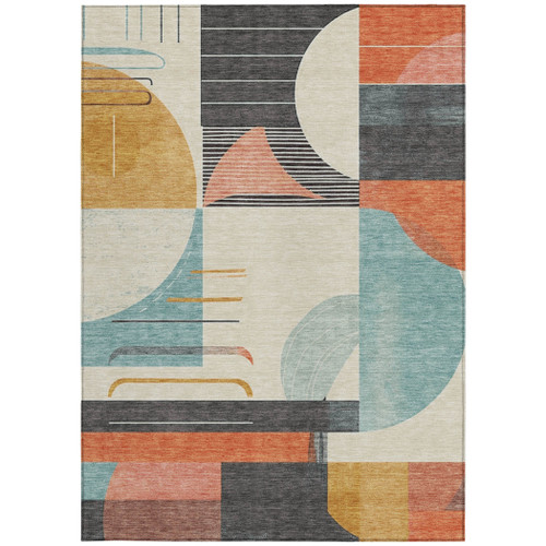 3' X 5' Gray Gold Salmon And Ivory Geometric Washable Indoor Outdoor Area Rug