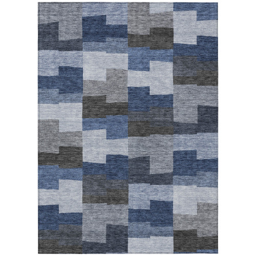 5' X 8' Navy Blue And Sky Blue Geometric Washable Indoor Outdoor Area Rug