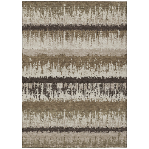 5' X 8' Brown Beige And Ivory Striped Washable Indoor Outdoor Area Rug