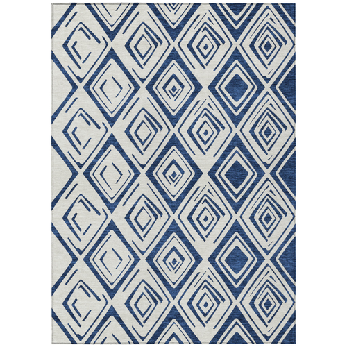 3' X 5' Navy Blue And Ivory Geometric Washable Indoor Outdoor Area Rug