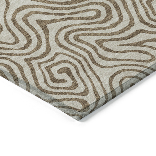 5' X 8' Beige And Brown Abstract Washable Indoor Outdoor Area Rug