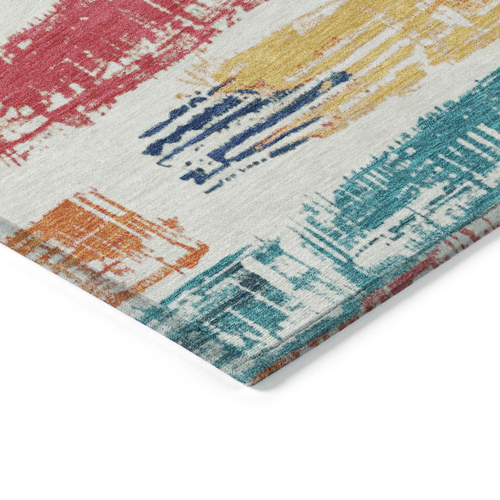 5' X 8' Ivory Teal Blue Orange And Red Striped Washable Indoor Outdoor Area Rug