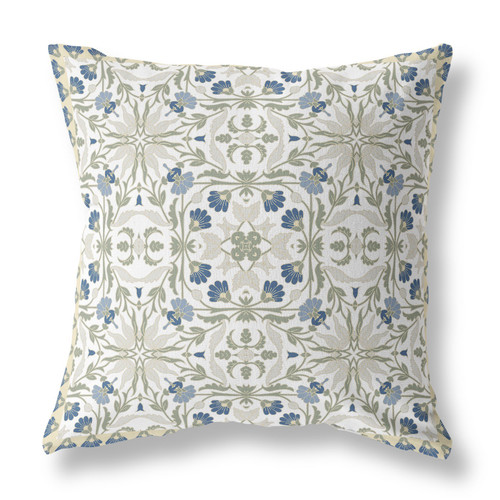 26” White Green Paisley Indoor Outdoor Throw Pillow