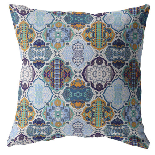 26” Orange Blue Trellis Indoor Outdoor Throw Pillow