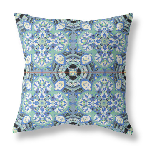 20" Sapphire White Cloverleaf Indoor Outdoor Throw Pillow