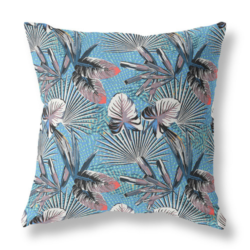 26” Black Blue Tropical Indoor Outdoor Throw Pillow
