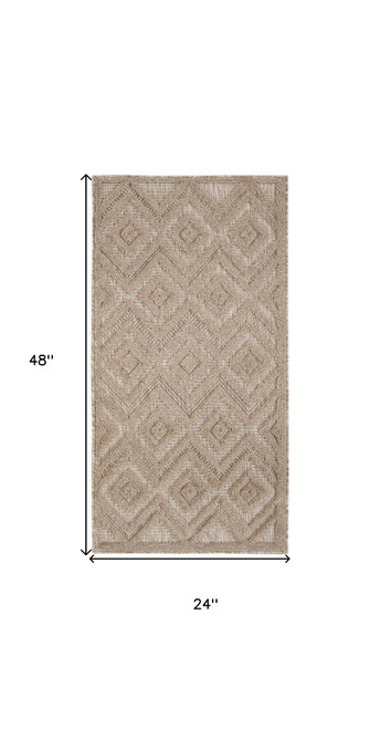2' X 4' Natural And Beige Geometric Indoor Outdoor Area Rug