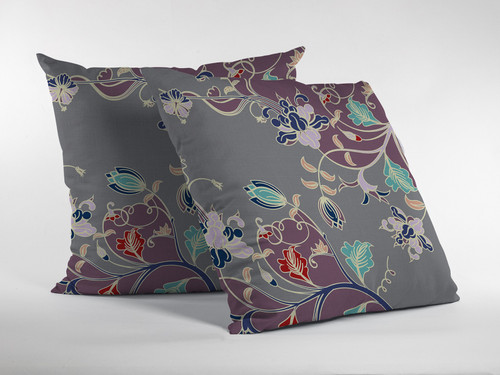 26" Purple Gray Garden Indoor Outdoor Throw Pillow