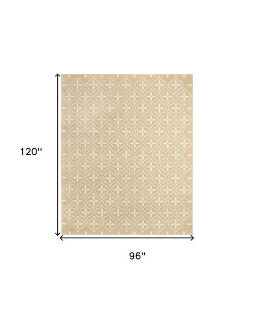 8' X 10' Beige And Ivory Geometric Indoor Outdoor Area Rug