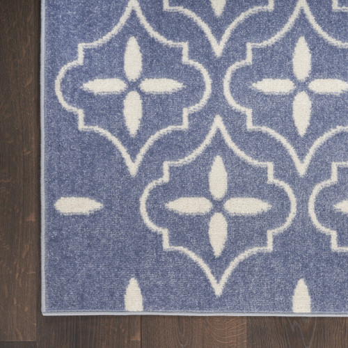 4' X 6' Blue And Ivory Geometric Indoor Outdoor Area Rug - Blue, Ivory