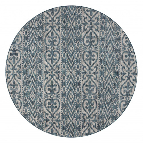 8' X 8' Blue And Gray Round Indoor Outdoor Area Rug