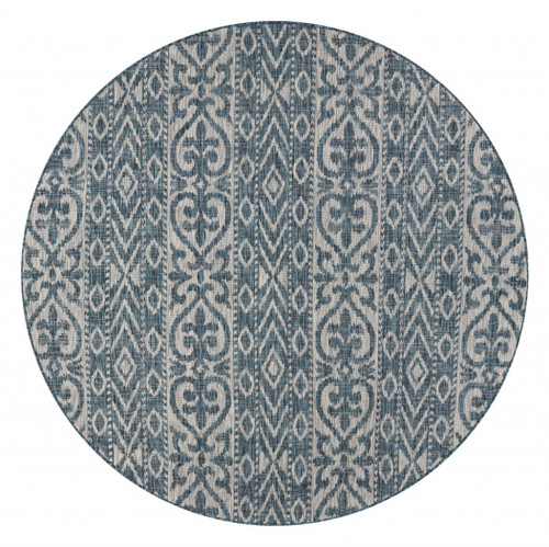 8' X 8' Blue And Gray Round Indoor Outdoor Area Rug