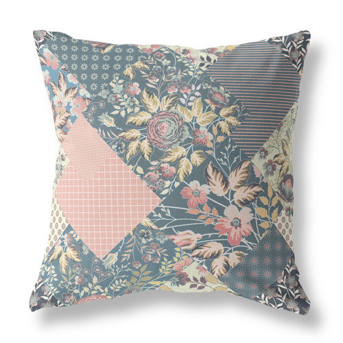 26" Green Peach Boho Floral Indoor Outdoor Throw Pillow