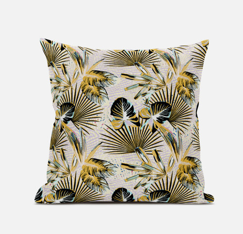 20” Yellow Black Tropical Suede Throw Pillow