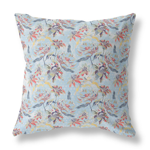 26” Sky Blue Red Roses Indoor Outdoor Throw Pillow