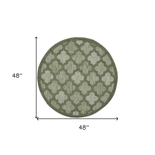 4' Dark Green And Light Green Round Geometric Indoor Outdoor Area Rug