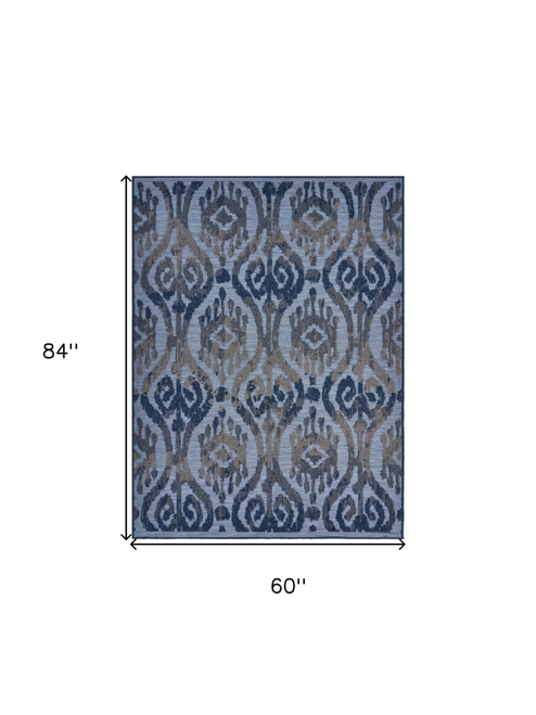 5' X 7' Blue And Yellow Indoor Outdoor Area Rug
