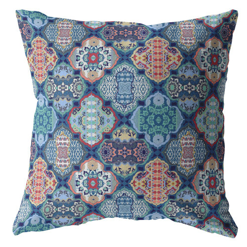 26” Turquoise Red Trellis Indoor Outdoor Throw Pillow