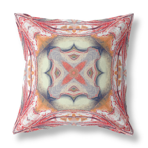 26” Red Orange Geo Tribal Indoor Outdoor Throw Pillow