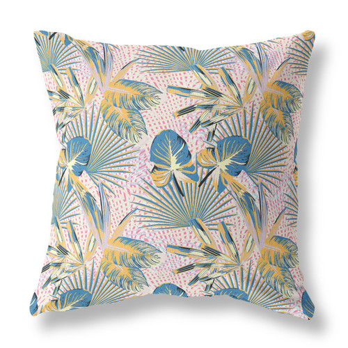 26” Blue Gold Tropical Indoor Outdoor Throw Pillow