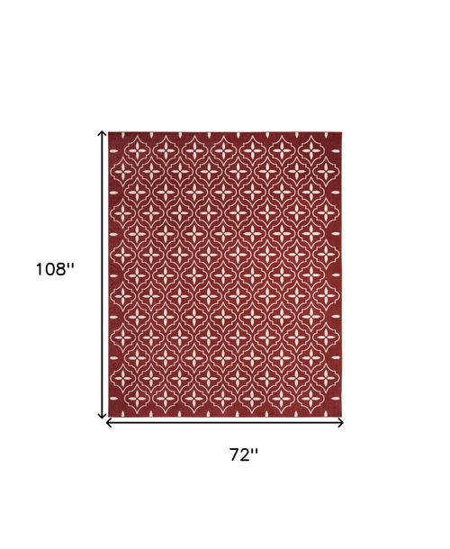 6' X 9' Brick Red And Ivory Geometric Indoor Outdoor Area Rug