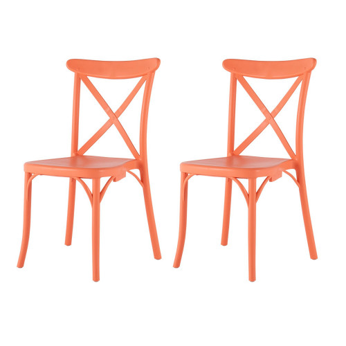 Set of Two Salmon Heavy Duty Plastic Outdoor Stacking Dining Chairs