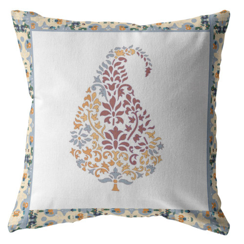 26” Red White Paisley Indoor Outdoor Throw Pillow