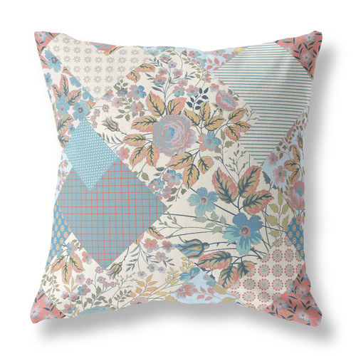 20" Gold Peach Boho Floral Indoor Outdoor Throw Pillow
