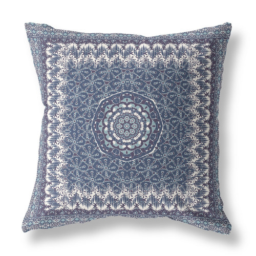 26” Indigo White Holy Floral Indoor Outdoor Throw Pillow