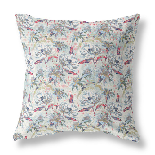 20” Light Green Gray Roses Indoor Outdoor Throw Pillow