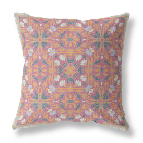 20” Magenta Orange Paisley Indoor Outdoor Throw Pillow