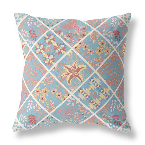 26” Blue Yellow Patch Indoor Outdoor Throw Pillow