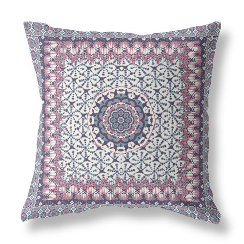 26” Pink Gray Holy Floral Indoor Outdoor Throw Pillow