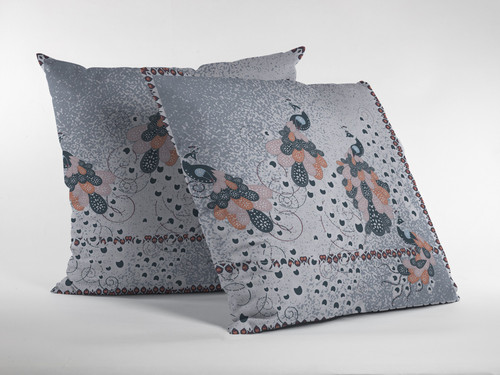 26” Gray Black Boho Bird Indoor Outdoor Throw Pillow