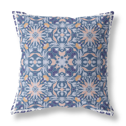 26” Blue Pink Paisley Indoor Outdoor Throw Pillow