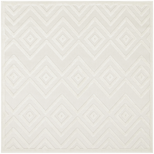 5' Ivory And White Geometric Indoor Outdoor Area Rug