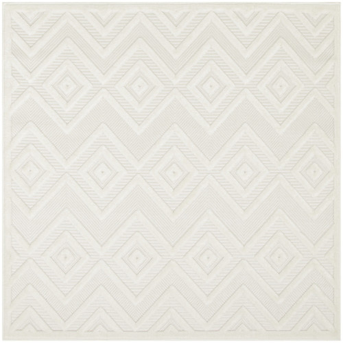 5' Ivory And White Geometric Indoor Outdoor Area Rug