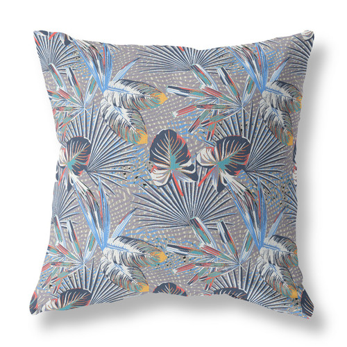 26” Indigo Gray Tropical Indoor Outdoor Throw Pillow