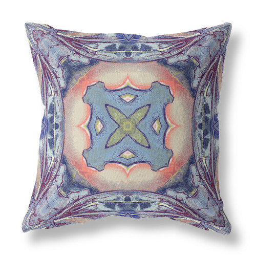 20” Indigo Peach Geo Tribal Indoor Outdoor Throw Pillow