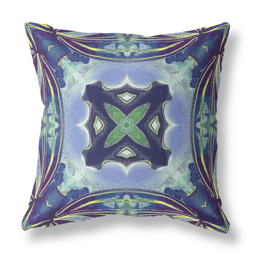 26” Blue Green Geo Tribal Indoor Outdoor Throw Pillow