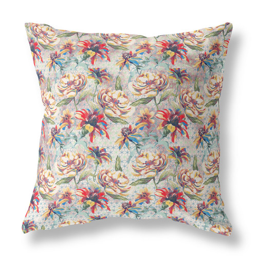 26” Red Yellow Roses Indoor Outdoor Throw Pillow