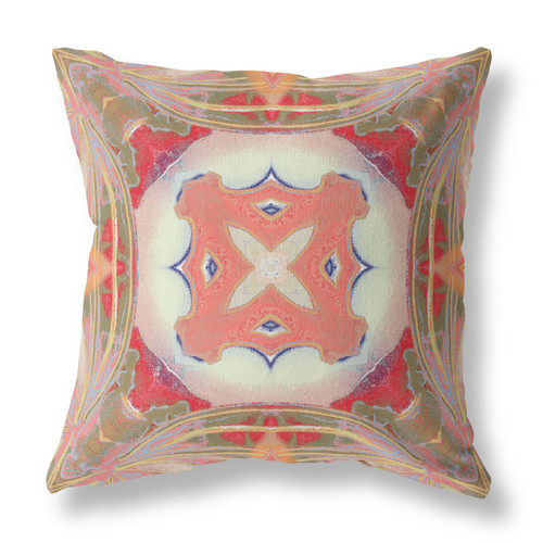 20” Peach Green Geo Tribal Indoor Outdoor Throw Pillow