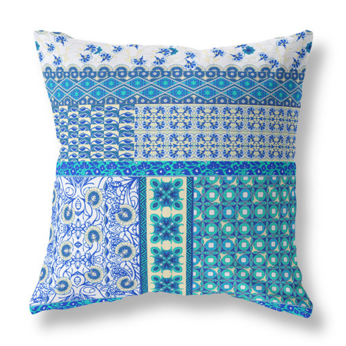 16” Turquoise Blue Patch Indoor Outdoor Throw Pillow