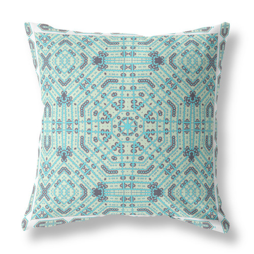 20” Aqua Geostar Indoor Outdoor Throw Pillow