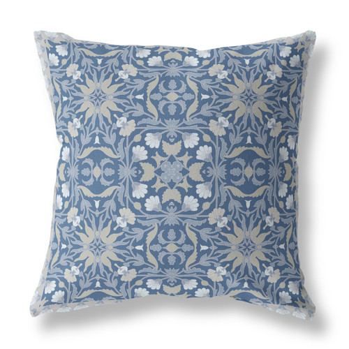 20” Blue Gray Paisley Indoor Outdoor Throw Pillow