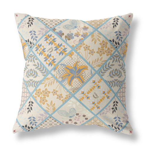 26” Gold Cream Patch Indoor Outdoor Throw Pillow