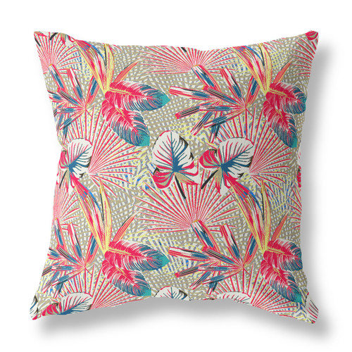 20” Red Gold Tropical Indoor Outdoor Throw Pillow