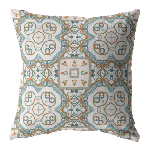 26” Blue Orange Mandala Indoor Outdoor Throw Pillow